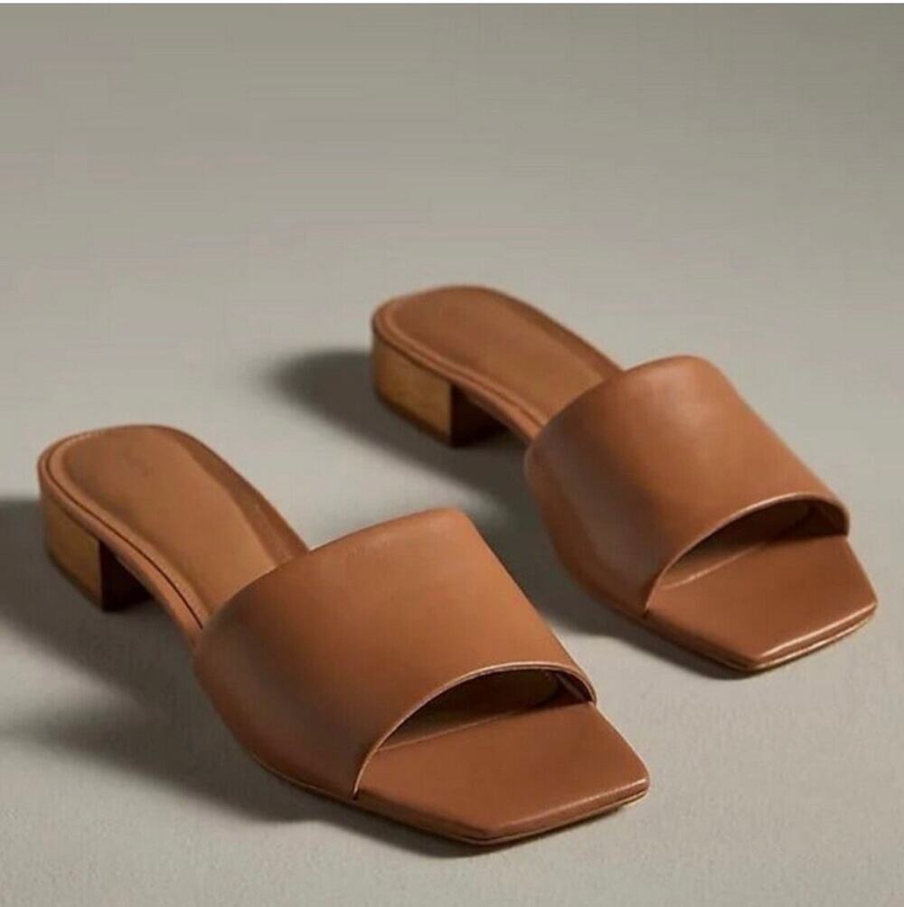 ✨NWOB Anthropologie Maeve Coralie Mule Slide Sandals Tan Brown Sz 39 US 8.5